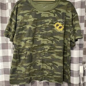 Awake Green Camouflage T-Shirt with Sunflowers